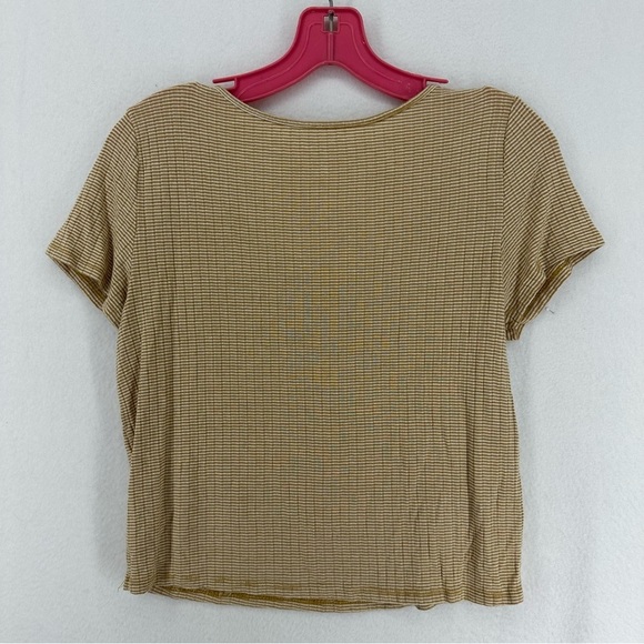 American Eagle Outfitters Stripped Button T Shirt Blouse Medium Yellow - Picture 6 of 10